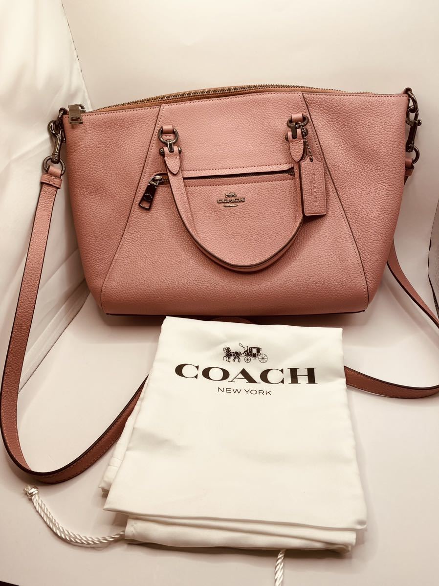 送料込　coach ピンク　レザー　2WAY バッグ　保存袋付　美品_画像1