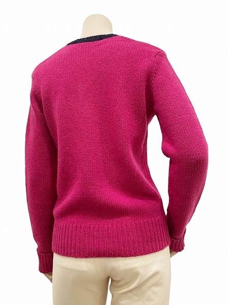 Q прекрасный товар * Ralph Lauren спорт *RALPH LAUREN* розовый / темно синий серия * модный распределение цвета *V шея * прекрасное качество вязаный свитер *L размер / женский / зима 