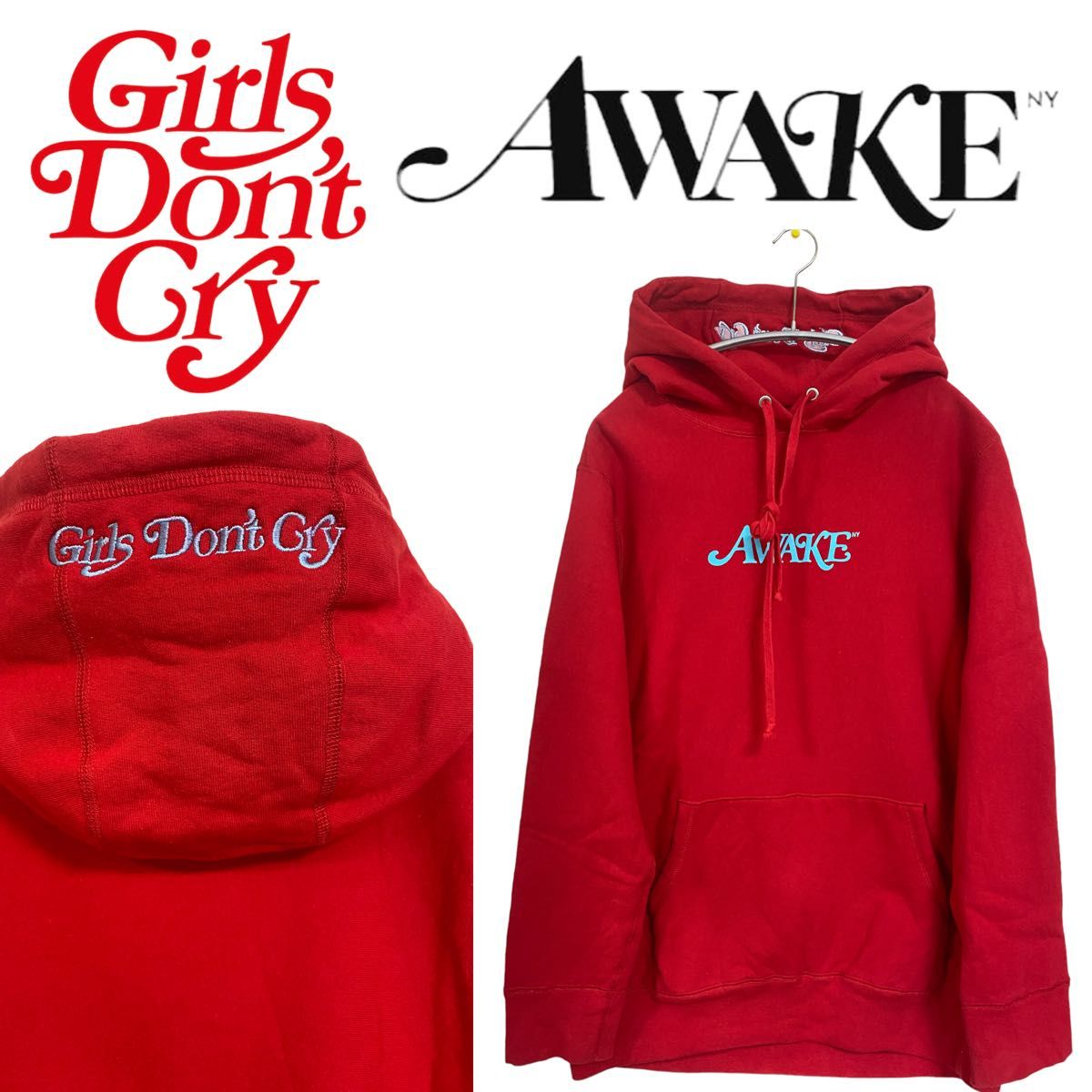 Girls don't cry × Awake コラボ　フーディー  パーカー　M  ロゴ　スウェット
