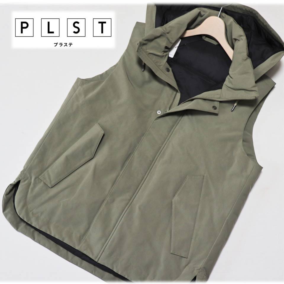 《PLST プラステ》新品 はっ水機能 高密度タフタ ダウンベスト フード取り外し可能 ゆったりめM A7526の画像1