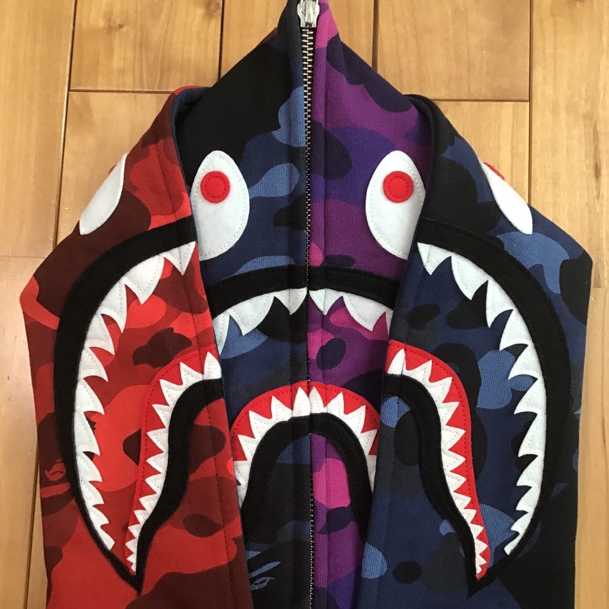 Crazy camo ダブル シャーク パーカー Lサイズ double shark full zip hoodie a bathing ape BAPE エイプ ベイプ 迷彩 sa31_画像3