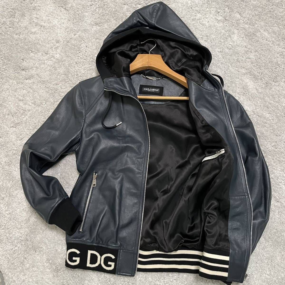 新品/定価32万円/52希少サイズDOLCE&GABBANA ネイビー ラムレザー