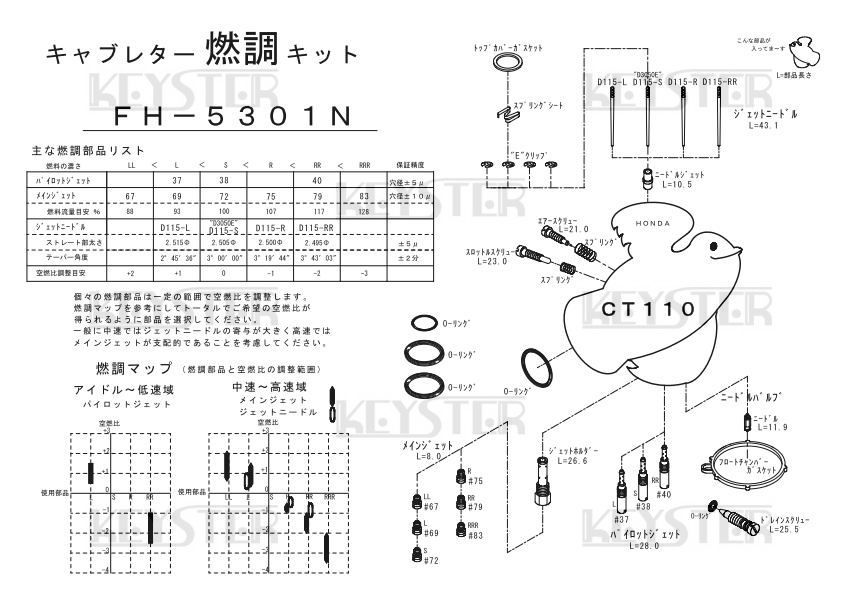 ■ FH-5301N CT110 ハンターカブ 　キャブレター リペアキット キースター　KEYSTER　燃調キット5_画像3