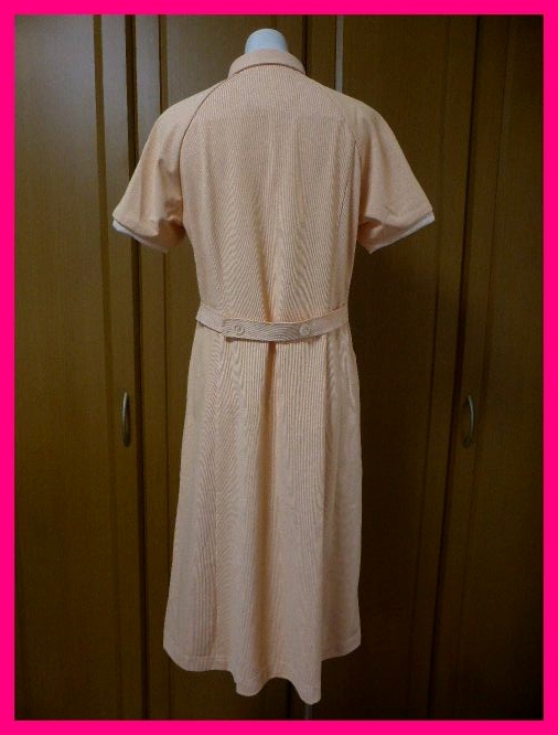  free shipping [ as good as new. beautiful goods ] nurse clothes / white garment short sleeves One-piece Mnagaire- Ben orange delicate . stripe unused . close costume play clothes also 