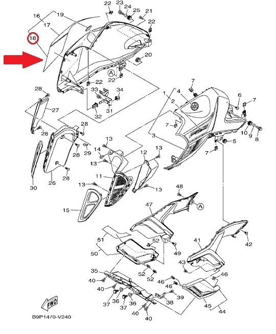 YAMAHA 純正 FZS-Fi 右タンクカバーステッカー [ダークナイトマットブラック] #B9P-F4247-00_画像2