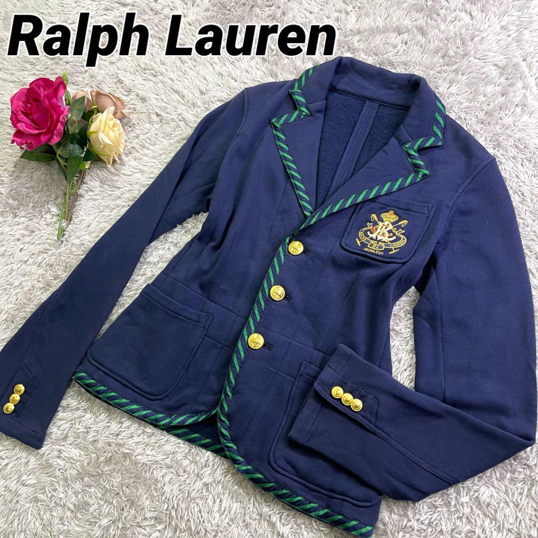 ラルフローレン　RALPH LAUREN テーラードジャケット　ブレザー　紺ブレ 刺繍　エンブレム　金ボタン　ネイビー　ストライプ　レディース