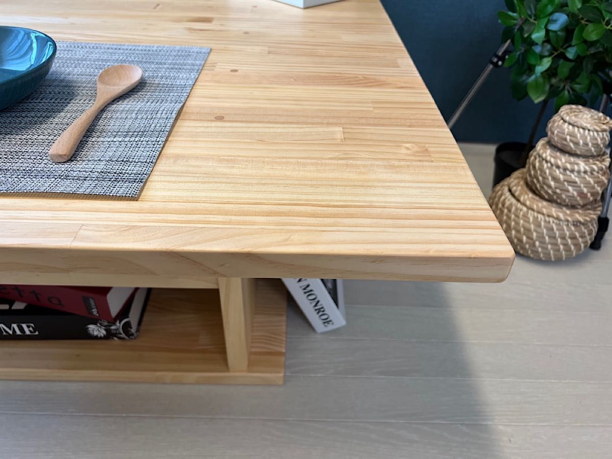 【送料無料】 ローテーブル 正方形 90cm パイン ナチュラル 棚付き