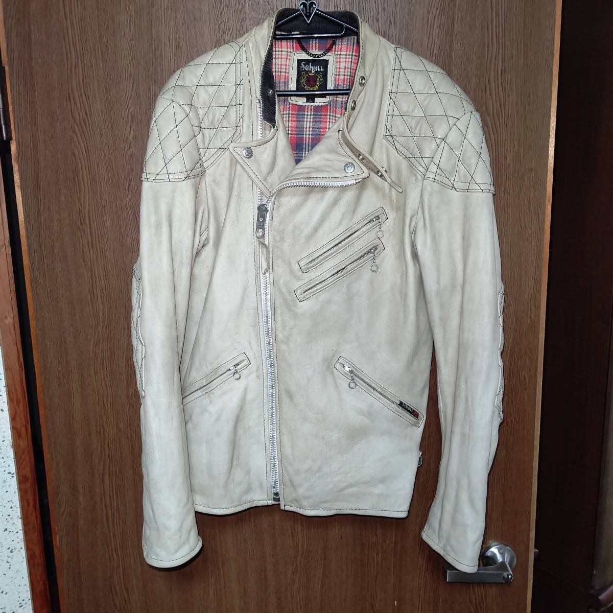 SCHOTT レザー ライダース ジャケット L ☆ 白 ホワイト 希少 レア