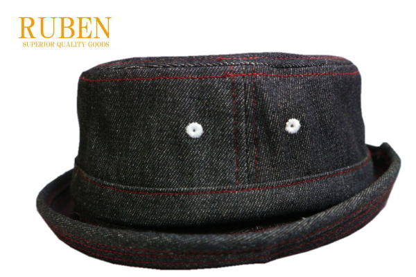 送料無料 RUBEN デニム ポークパイ ハット ロールアップ ブラック メンズ レディース 男女兼用 帽子 サイズ調整可能 フリーサイズ_画像1