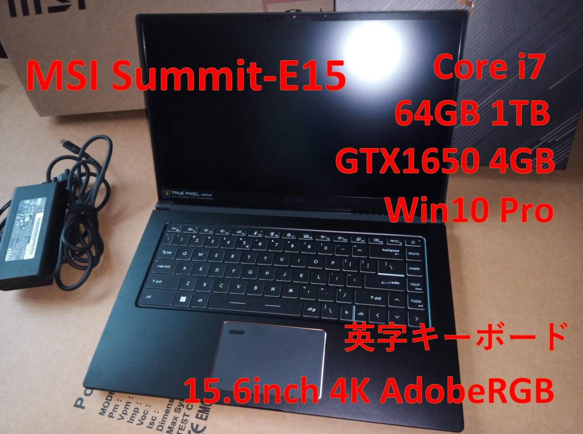 訳有 MSI Summit-E15 11世代 i7 64GB 1TB GTX1650 AdobeRGB100% 15.6 4K 英字 Win10Pro