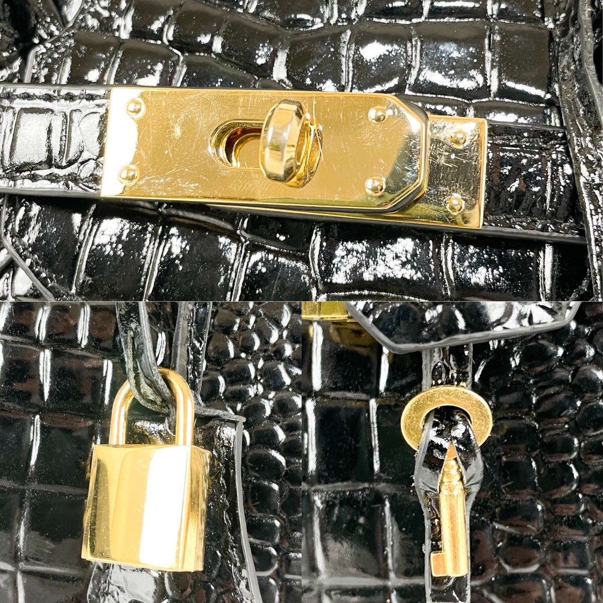 一番人気物 美品☆クロコダイル シャイニング センター取り ブラック