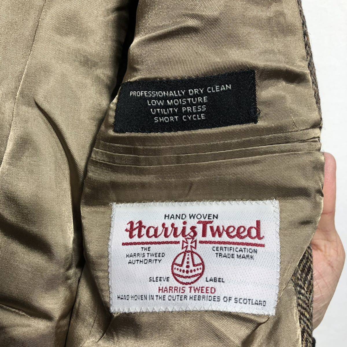 ■ ビンテージ POLAND製 Harris Tweed × Jos .A.BANK 2ボタン ウール ヘリンボーン テーラード ジャケット 42 REGULAR ブラウン 英国 ■_画像9