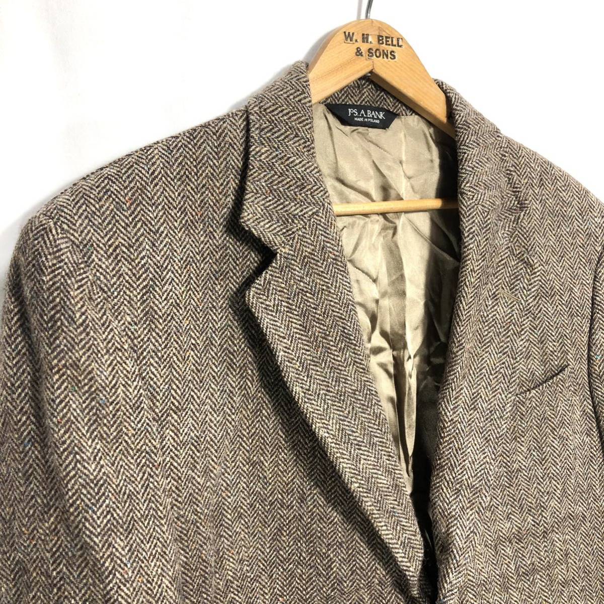 ■ ビンテージ POLAND製 Harris Tweed × Jos .A.BANK 2ボタン ウール ヘリンボーン テーラード ジャケット 42 REGULAR ブラウン 英国 ■_画像2