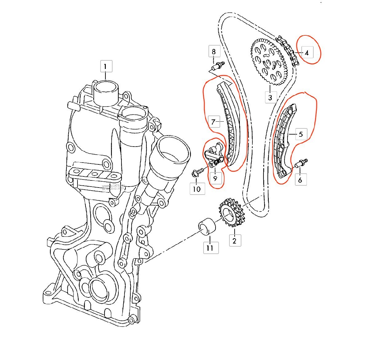 新品即納 03C109158A VW シャラン 7N CTHA CAVA ポロ 6R CGGB タイミングチェーン チェーンテンショナー 4点SET 03C109507A 1年保証_画像2