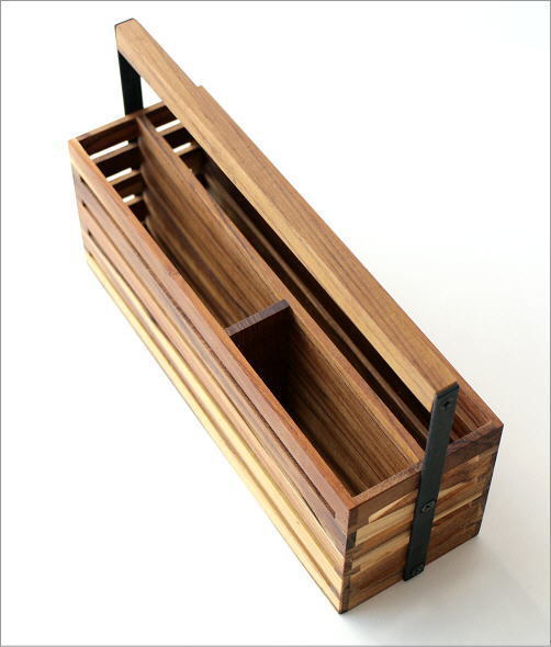 小物入れ 木製 チーク アイアン おしゃれ 整理ボックス リモコンラック A4 卓上 収納 ラック アイアンとウッドのツールボックス 04_画像3
