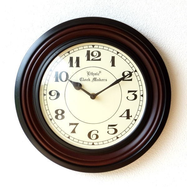 壁掛け時計 掛け時計 木製 おしゃれ ウッド 丸 ラウンド ローマ数字 アンティーク レトロ クラシック ウォールクロック ウッディーラインCの画像1