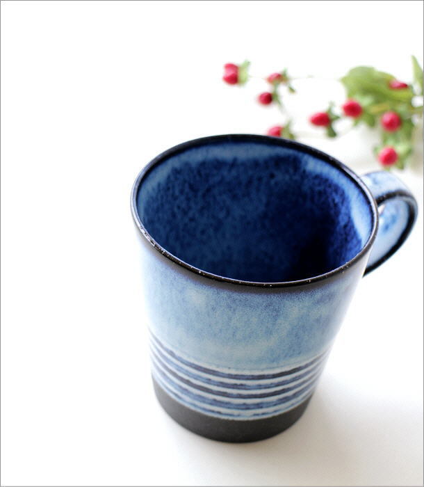 マグカップ おしゃれ 陶器 日本製 モダン 可愛い 焼き物 美濃焼 かっこいい ボーダー インディゴブルー キッタチボーダーマグ_画像2