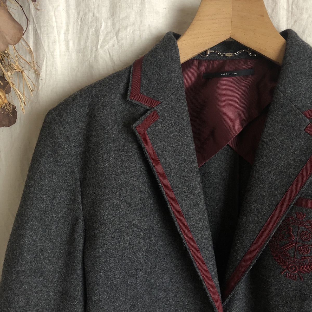  редкость GUCCI Gucci шерсть кашемир эмблема вышивка tailored jacket / school жакет / блейзер 46