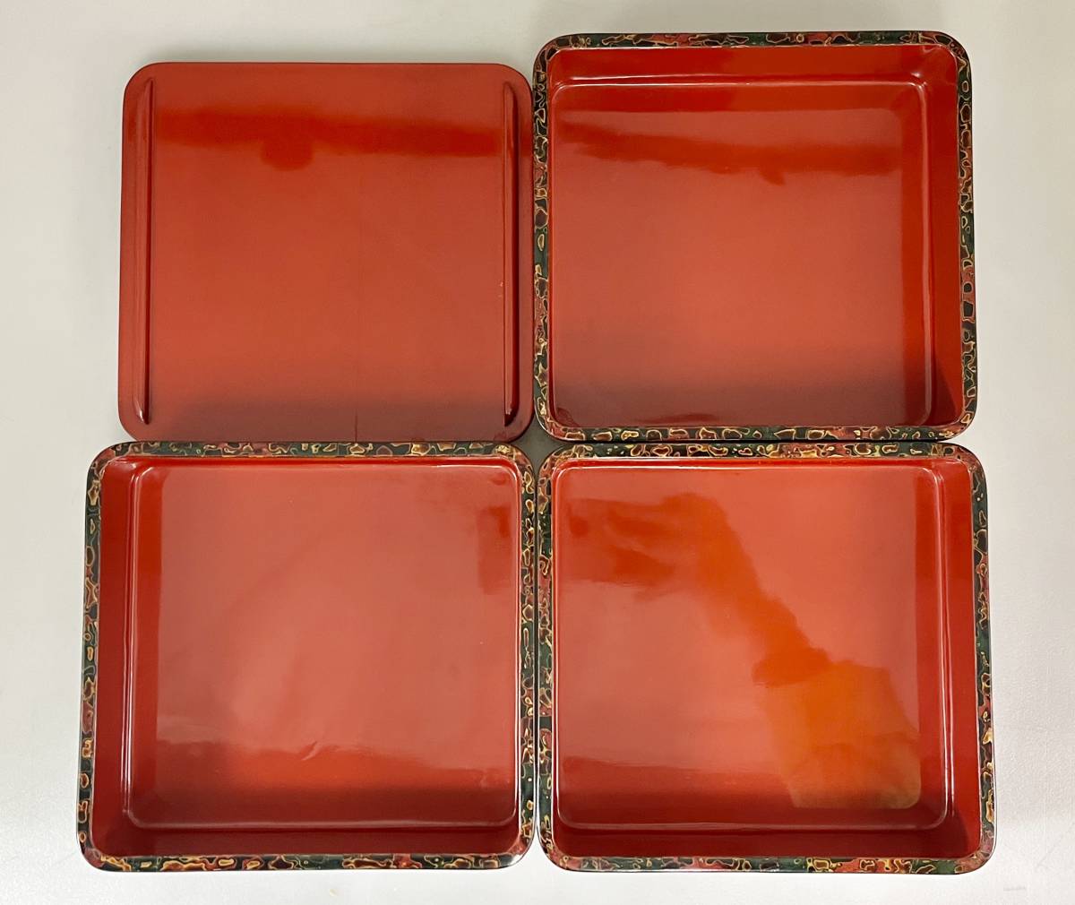 ☆ 津軽塗唐塗三重箱天然木菓子器懐石茶道具☆|代購幫