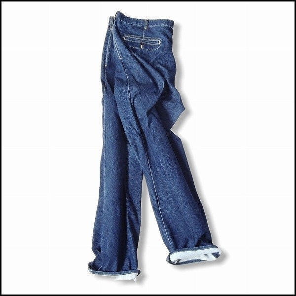 Papas パパス 大きいサイズ ウエストチェック タックデニムパンツ