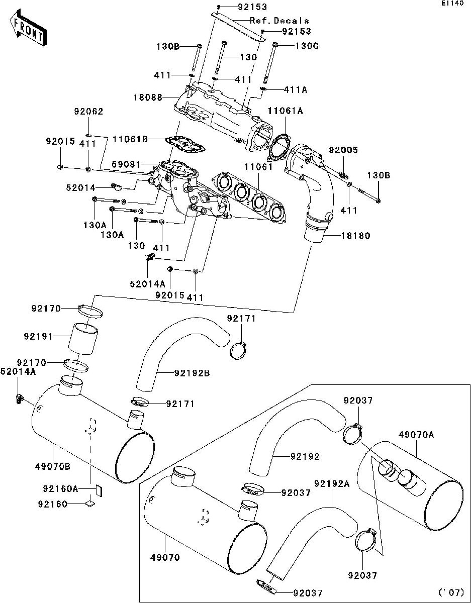 Kawasaki ULTRA250X'08 OEM section (Mufflers) parts Used [K2740-45]_画像3