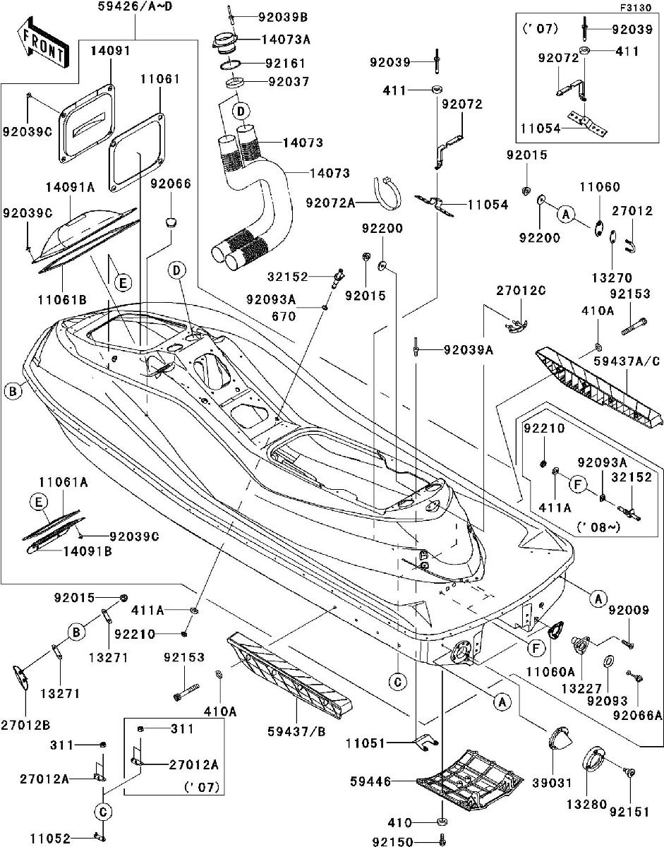 Kawasaki ULTRA250X'07 OEM section (Hull) parts Used [K0668-27]_画像3