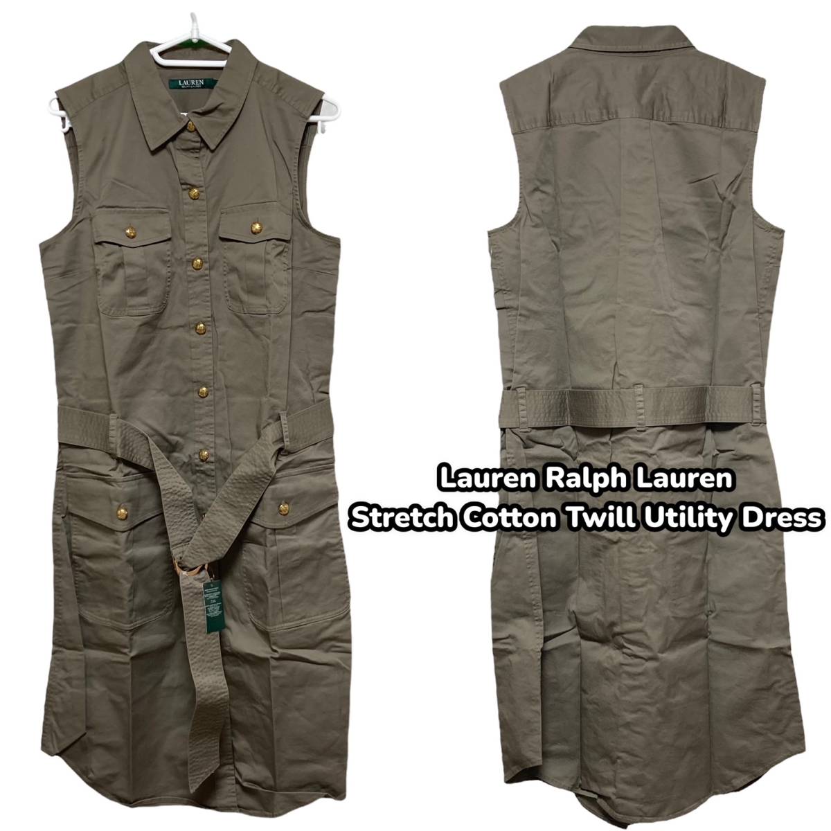 【在庫有】 ストレッチコットンツイルノースリーブシャツワンピースドレス US10 Lサイズ 【在庫有】 ストレッチコットンツイルノースリーブシャツワンピースドレス US10 Lサイズ