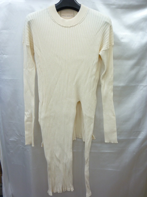 ERIKA CAVALLINIe licca kava Lee ni rib cut and sewn beige XS long sleeve (80)