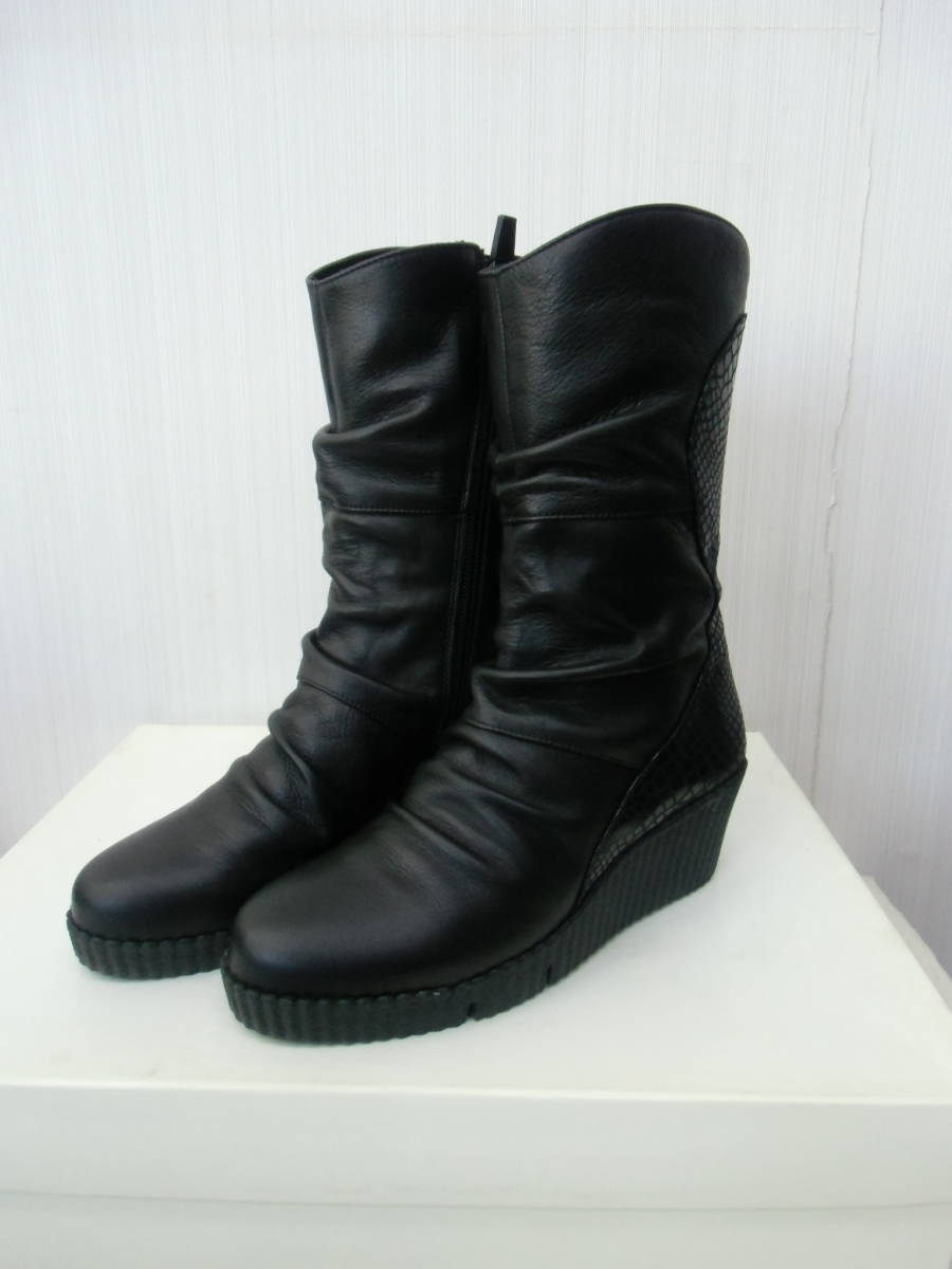  beautiful goods Casual Monet casual mone middle boots 21.5cm EEE black × black ko design 