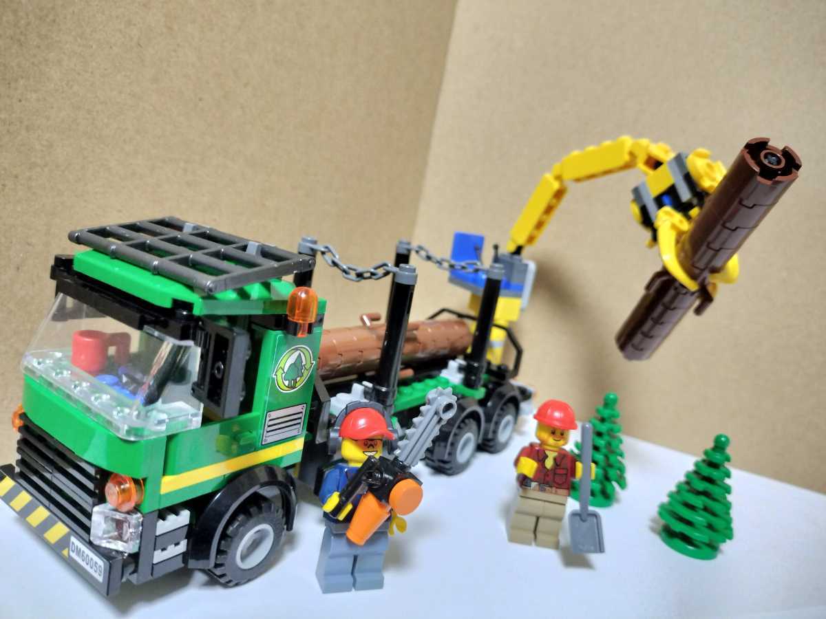 送料無料即決希望　LEGO シティ ログトラック 60059　ミニフィグ　希少　絶版　働く車　タイヤ　ハンドル　コップ　木