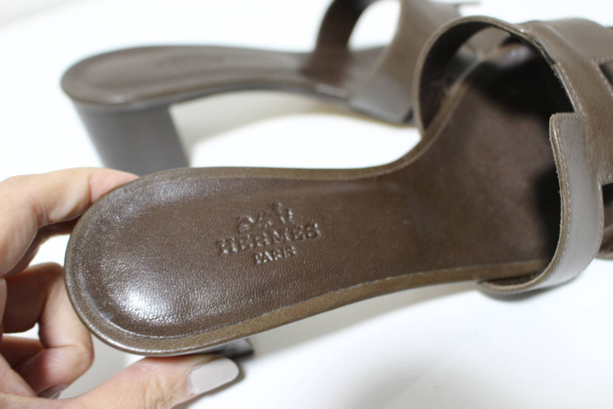 4063 美品 本物 HERMES エルメス オアジス Hモチーフ レザー サンダル