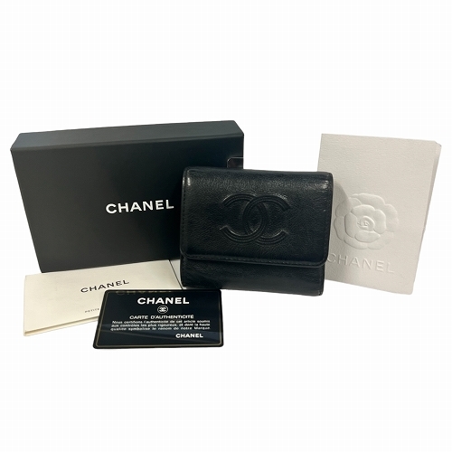 CHANEL シャネル A70339 三つ折り財布 ノワール カーフスキン【中古】_画像9