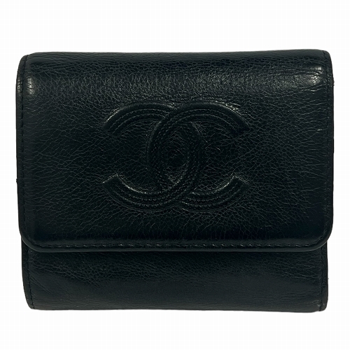 CHANEL シャネル A70339 三つ折り財布 ノワール カーフスキン【中古】