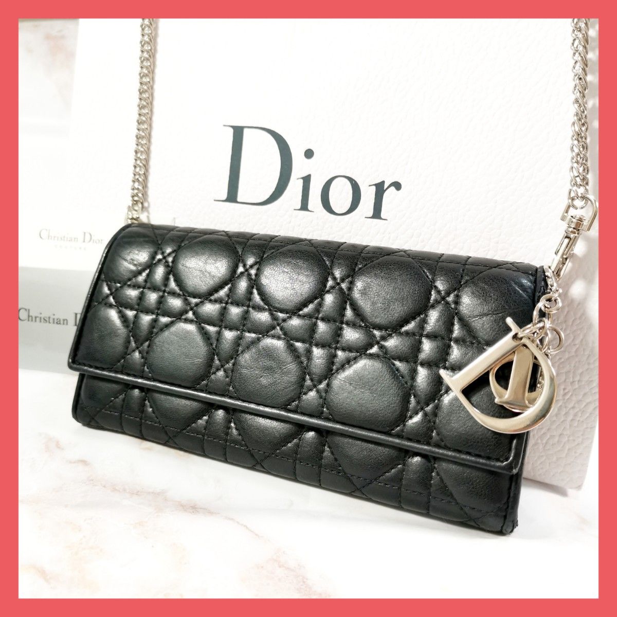 クリスチャンディオール Dior 長財布 カナージュ チェーンウォレット