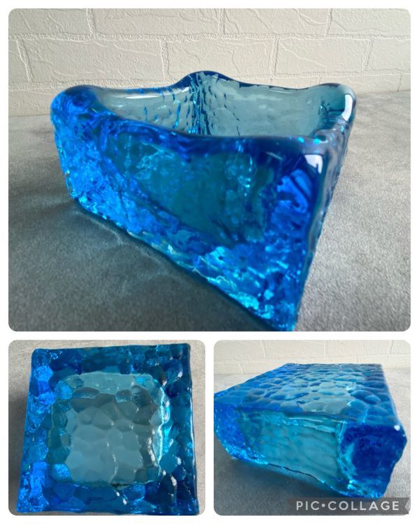 美品 ヴィンテージ Ice Glass TABLE LIGHTER&ASH TRAY アイスグラス ライターと灰皿のセット コバルトブルーSCANDINAVIAN STYLE 箱入保管品の画像8