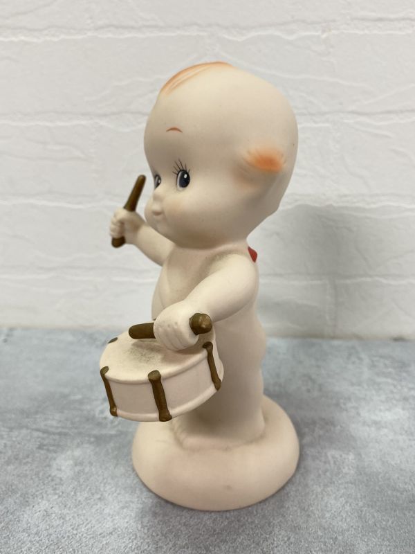 昭和レトロ キューピー人形 陶器製 高さ14cm 小太鼓 金のバチ 長期保管