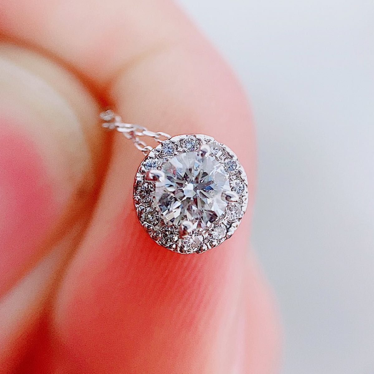 ★0.37ct0.1ct★一粒ダイヤモンドK18WGプチネックレスペンダント