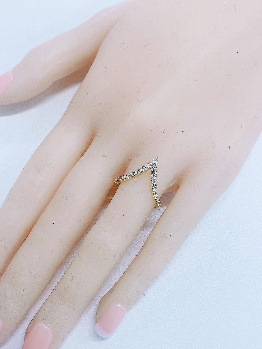 ラッピング対象外 ☆0.40ct☆V字✨K18ダイヤモンドリング指輪