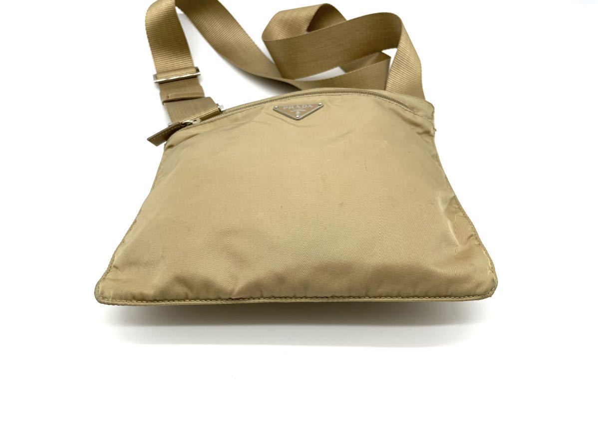 1円 美品プラダ テスートTESSUTO ショルダーバッグ サコッシュ 薄型 小型 ナイロン 茶 ブラウン brown ベージュ PRADA レディース メンズ