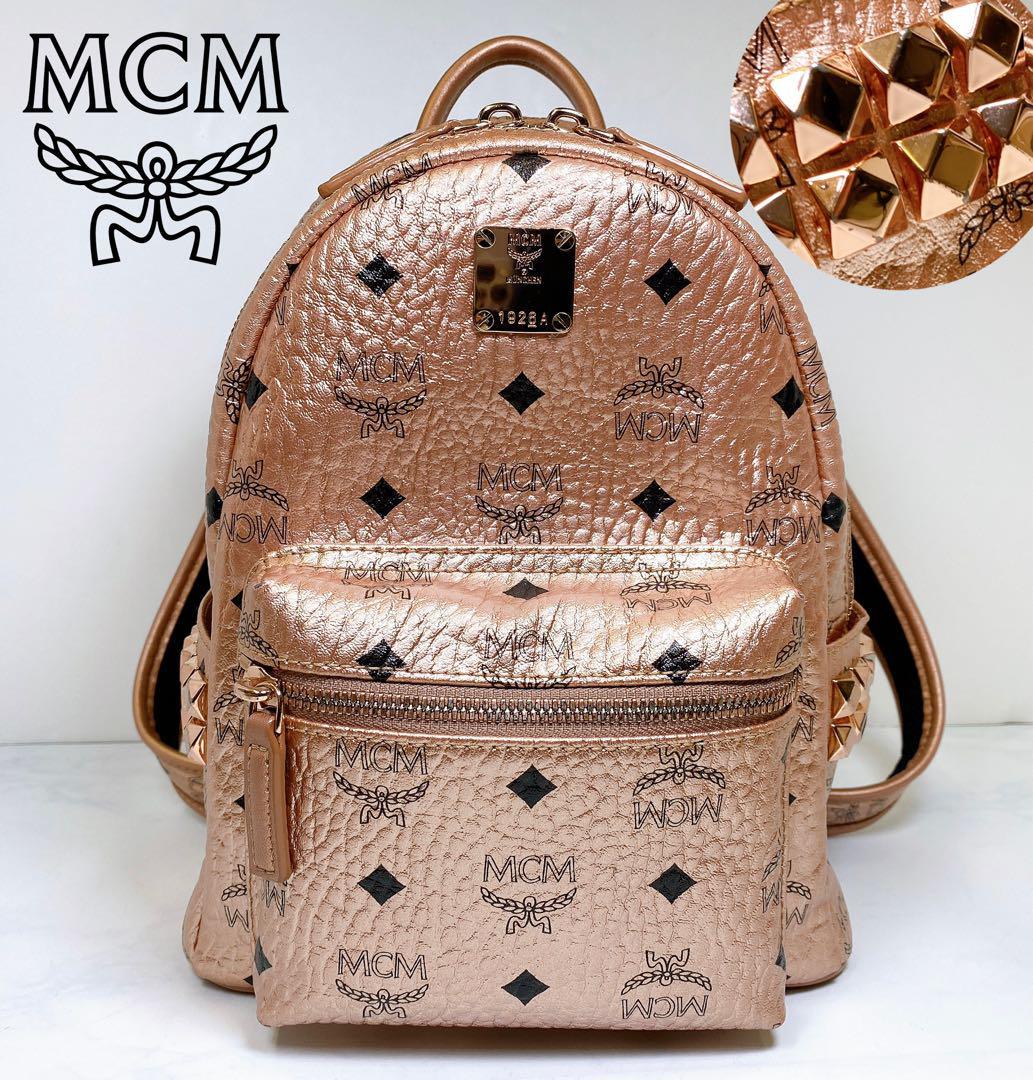 1432美品 MCM ヴィセトス ミニリュック バックパック スタッズ ピンク