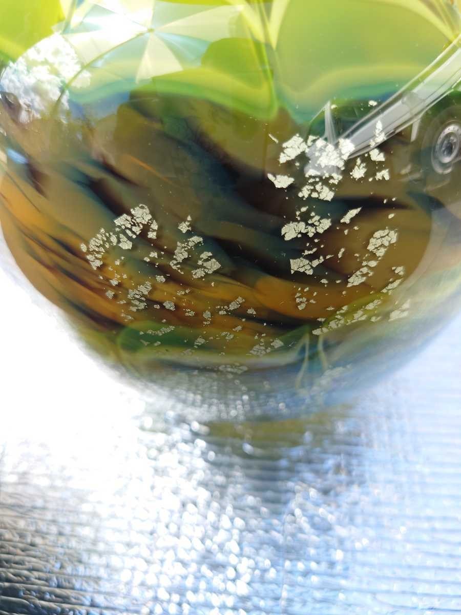 昭和レトロ 花瓶 フラワーベース マーブル模様 グリーン 緑 金箔 インテリア_画像7