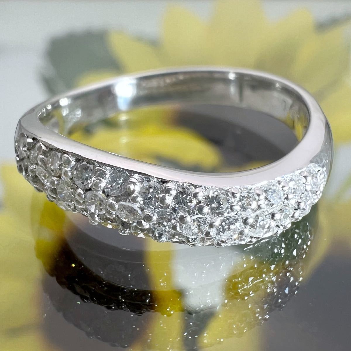 k18WG 天然 ダイヤモンド 0.30ct ダイヤ ウェーブ パヴェ リング | www