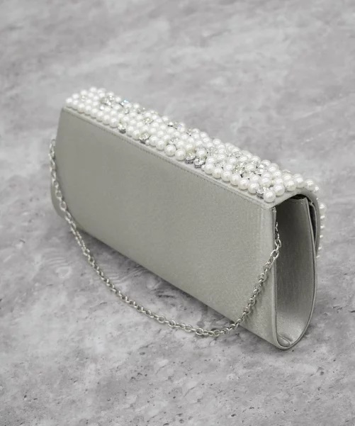 * tax * postage none *[ unused goods ]Eimy Pearl| length short chain attaching flower pearl biju clutch ( silver ) formal * wedding 