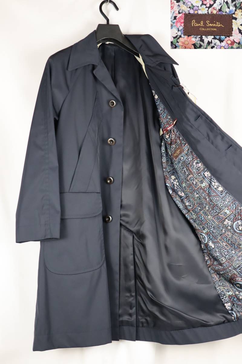 ☆新品未使用☆Paul Smith COLLECTION ステンカラーコート☆ネイビー☆花柄裏地☆Mサイズ（L）ゆき丈84㎝ 着丈98㎝☆ラグジュアリーコート_画像1