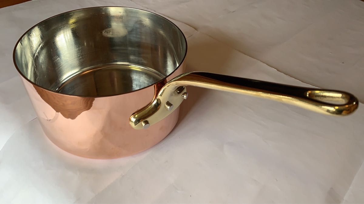 銅極厚深型片手鍋 真鍮柄 27cm 銅料理鍋 段付鍋 料理鍋 調理用鍋 銅鍋