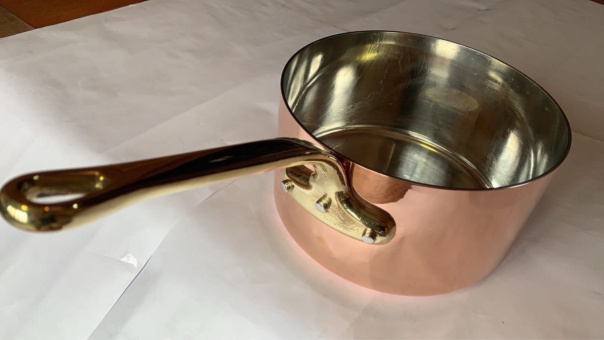 銅極厚深型片手鍋 真鍮柄 27cm 銅料理鍋 段付鍋 料理鍋 調理用鍋 銅鍋