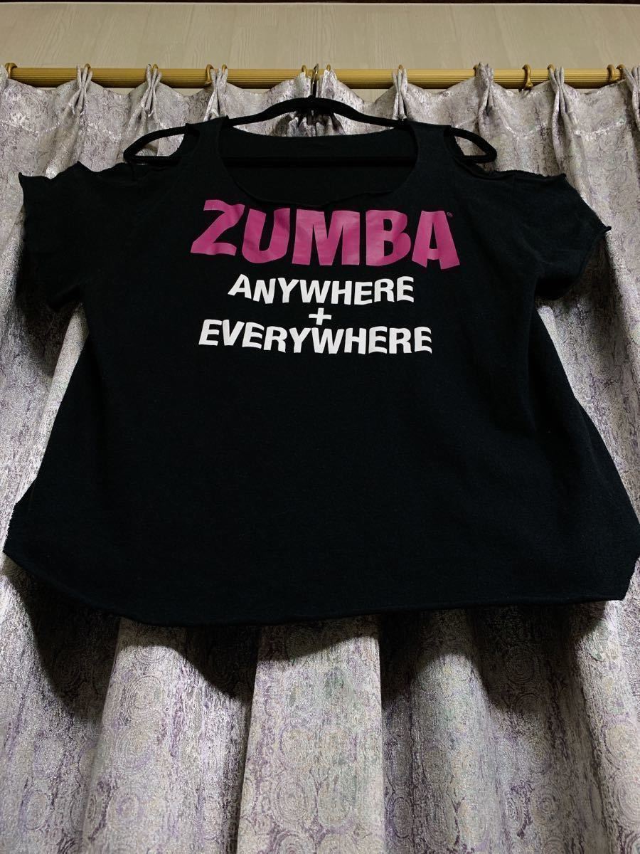 ZUMBA ズンバ 正規品 シャツ タンクトップ Tシャツ 肩出し 肩開き トップス ダンス リメイク エアロ フィットネス 肩スリット ブラック 黒_画像2