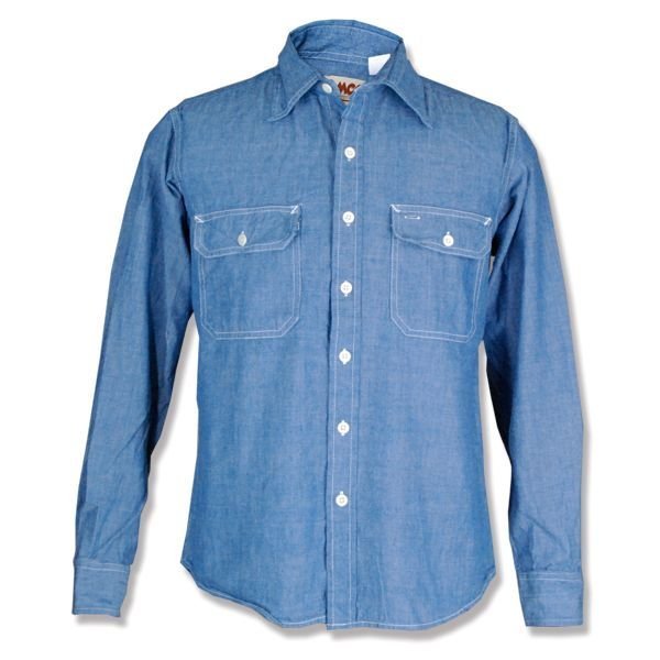 【受注生産品】 送料無料 CAMCO 新品 おすすめ シンプル 人気 メンズ XL ブルー 長袖 シャンブレーシャツ ワークシャツ シャンブレー 本格的 カムコ XLサイズ以上