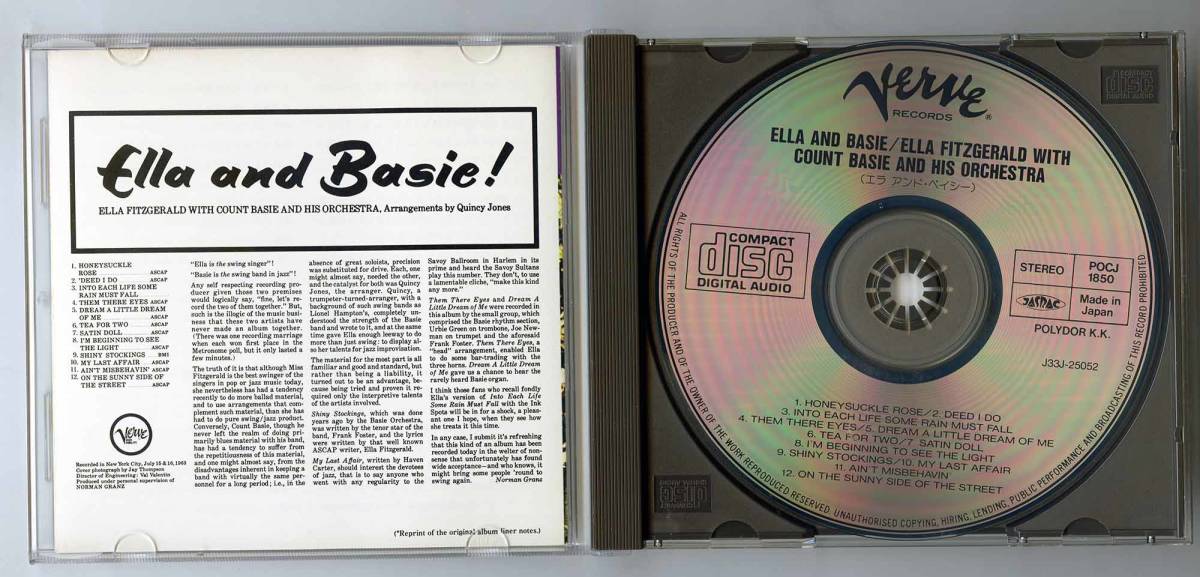 Ella Fitzgerald With Count Basie And His Orchestra CD「Ella And Basie!（邦題：エラ＆ベイシー」国内盤 帯解説付き POCJ-1850 新品同様_画像3