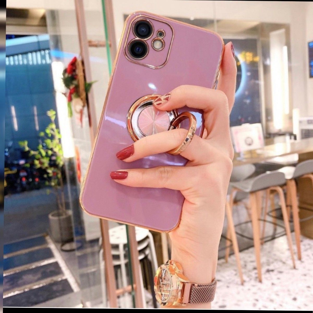【リング付き iPhone ケース 】iPhone14  ピンク　高級感　スマホ　カバー